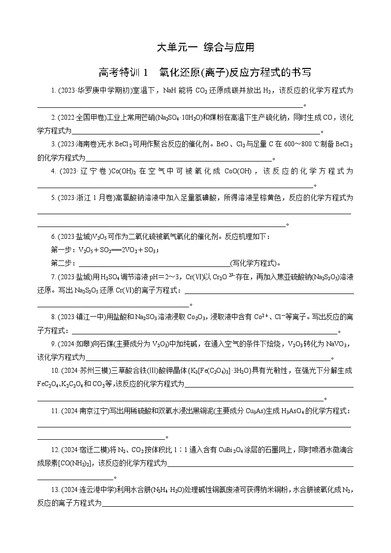 高考化学一轮复习讲义大单元1　高考特训1　氧化还原(离子)反应方程式的书写第1页