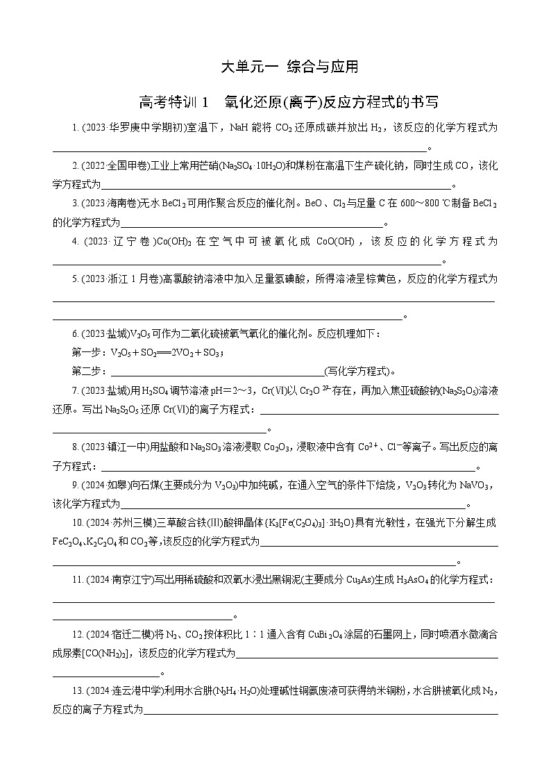 高考化学一轮复习讲义大单元1　高考特训1　氧化还原(离子)反应方程式的书写第1页