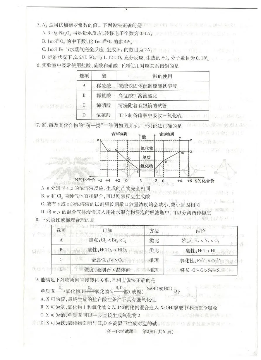 2025-2026学年普通高中高三第一次教学质量检测化学第2页