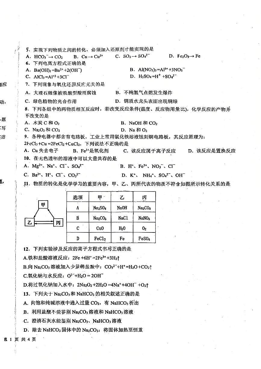 广东省东莞市东莞中学2025-2026学年高一上学期10月月考+化学试题第2页