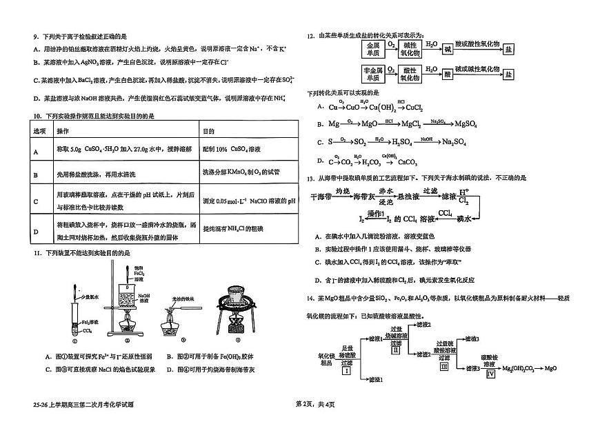 河北省衡水市冀州中学2025-2026学年高三上学期10月月考+化学试题第2页
