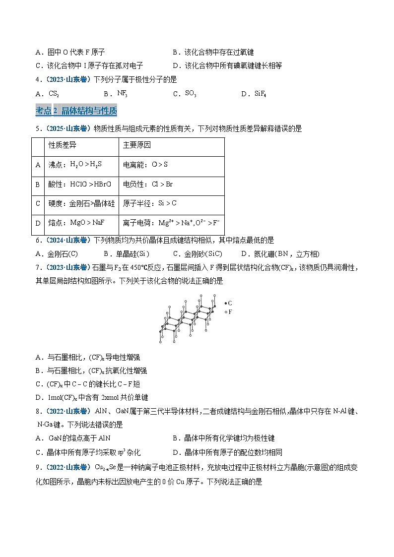 备战2026年高考(2021-2025)高考化学真题分类汇编(山东专用)专题03物质结构与性质(原卷版+解析版)第2页