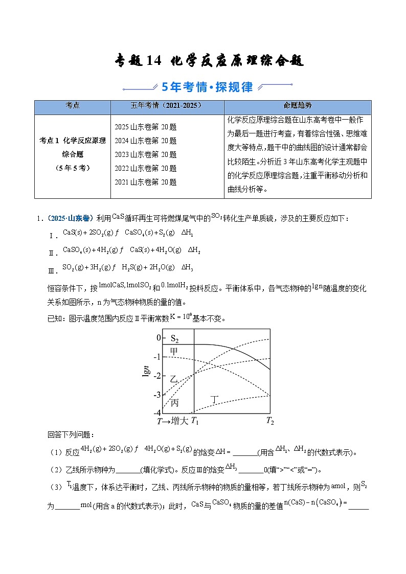 备战2026年高考(2021-2025)高考化学真题分类汇编(山东专用)专题14化学反应原理综合题(原卷版+解析版)第1页