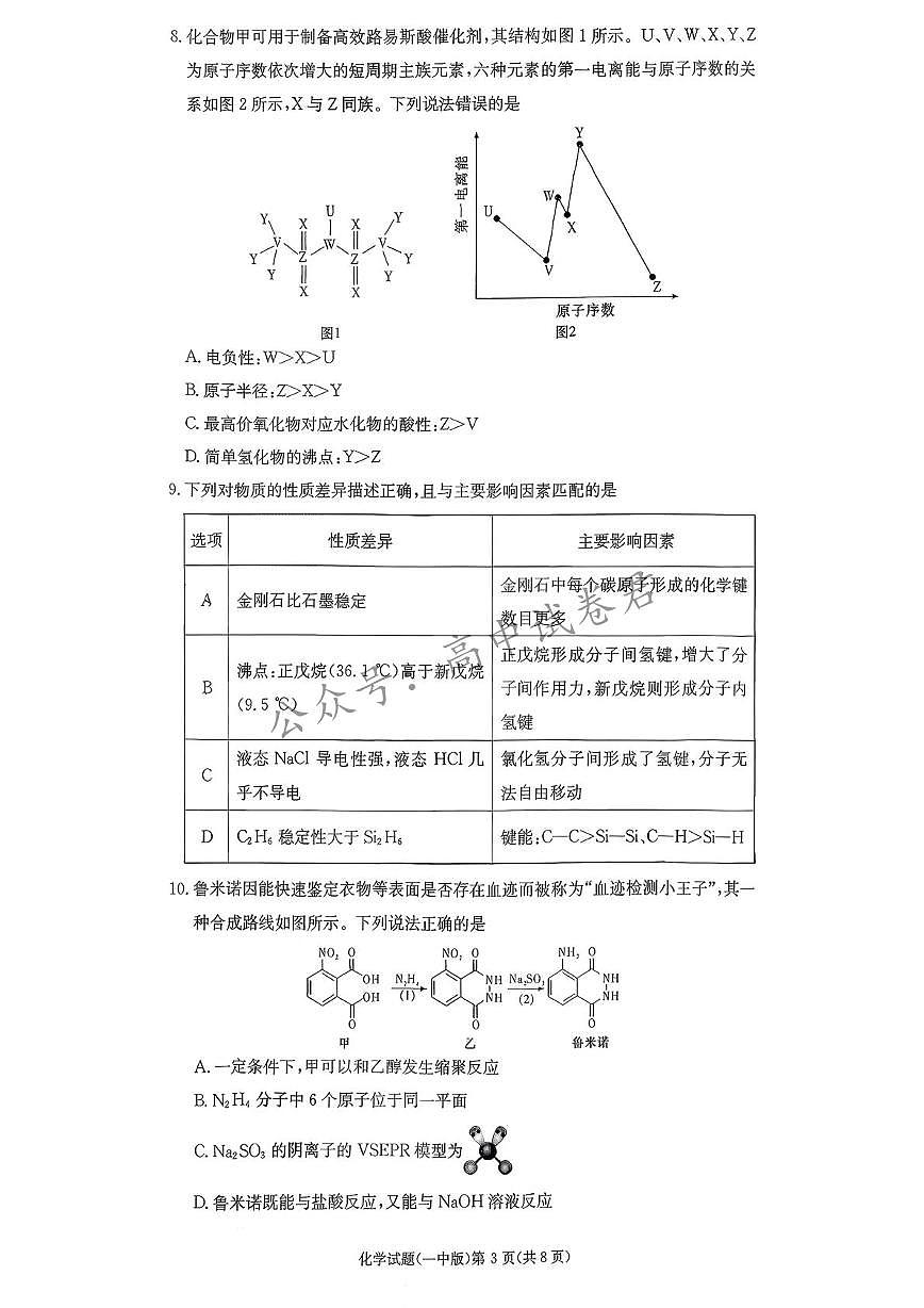 化学-2026届湖南长沙一中高三上学期月考试题和答案第3页