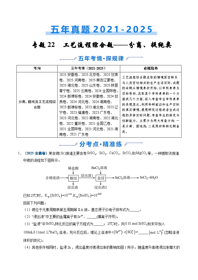 专题22 化学工艺流程综合题——分离、提纯类（原卷版）第1页