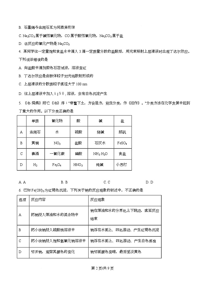 广东省茂名市高州中学2025-2026学年高一上学期10月月考 化学试题  Word版无答案第2页