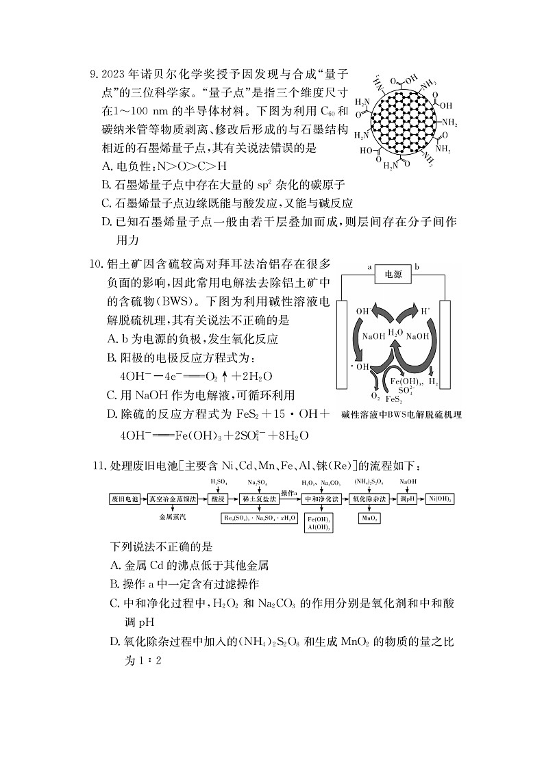 湖南省佩佩教育2025届2月高三开学联考化学第3页