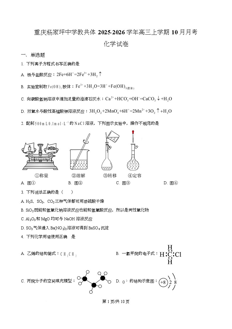 重庆市杨家坪中学教共体2025-2026学年高三上学期10月月考 化学试卷 Word版无答案第1页