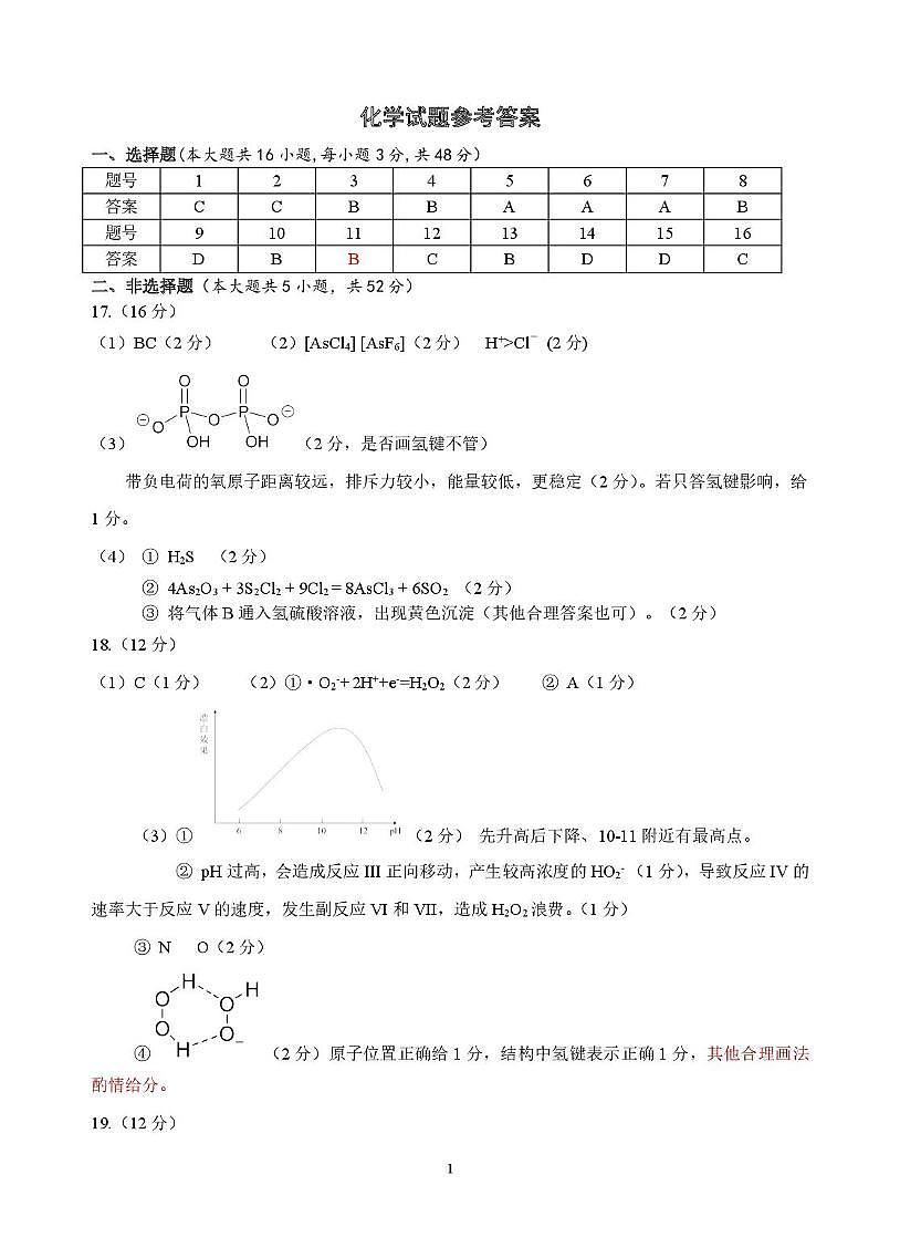 2026届杭州高三一模化学答案第1页