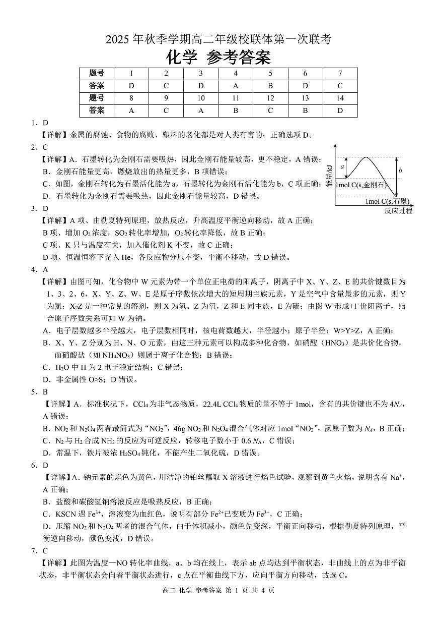河池十校联体2025-10月考高二化学答案第1页