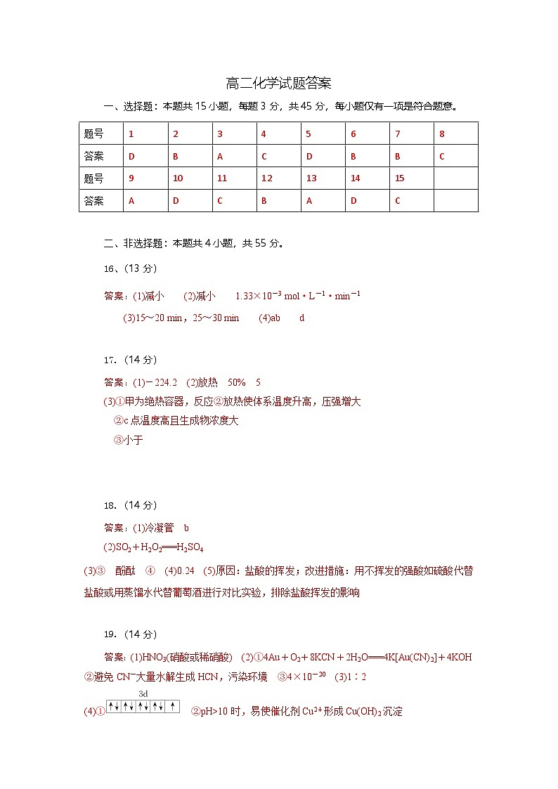 高二化学试题答案第1页
