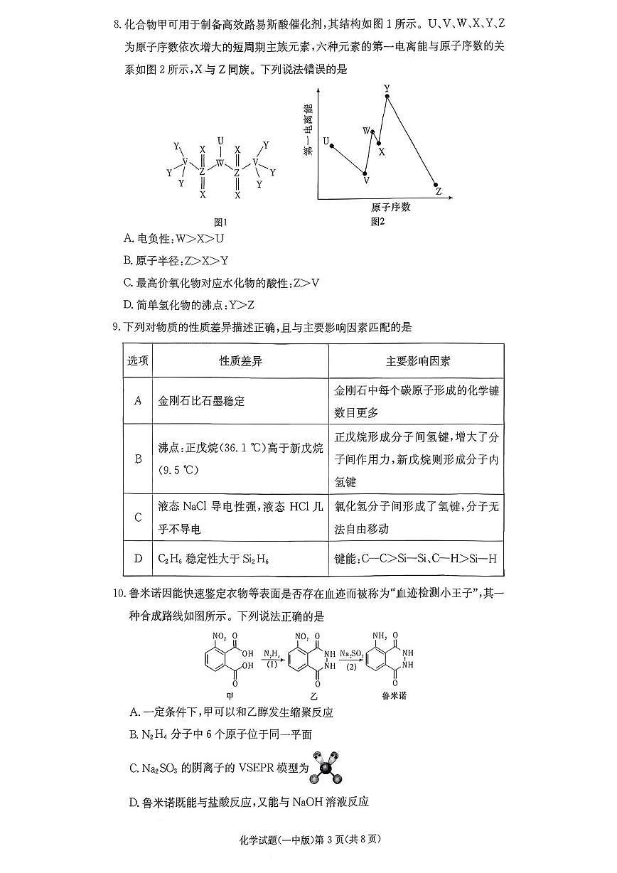 湖南省长沙一中2026届高三上学期10月月考（三上学期）化学试题+答案第3页