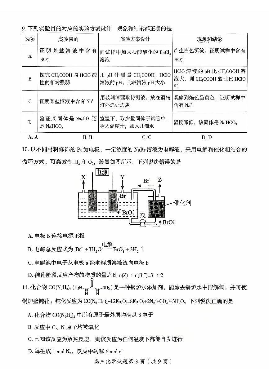 湖南省郴州市2026届高三上学期一模化学试题（高考模拟）(01)第3页
