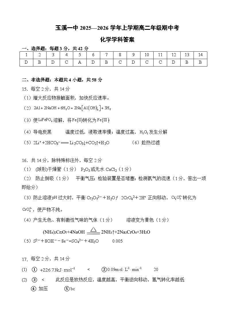 玉溪一中2025高二期中考答案第1页