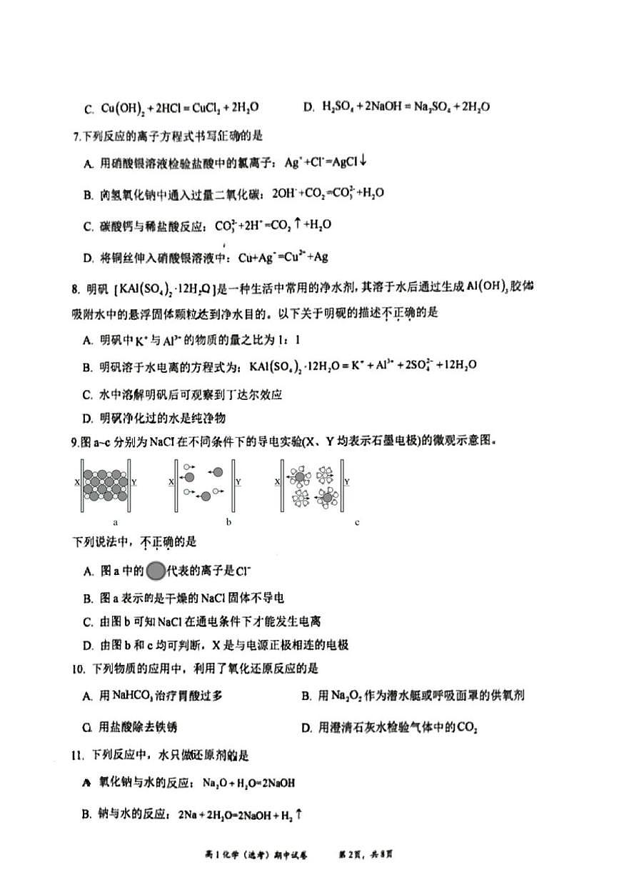 北京市育英中学2025-2026学年高一上学期11月期中化学试题第2页