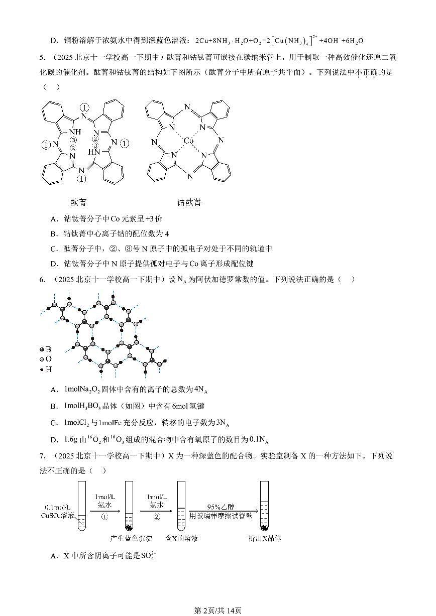 2025北京重点校高一（下）期中化学汇编：微粒间相互作用与物质性质章节综合（鲁科版）第2页