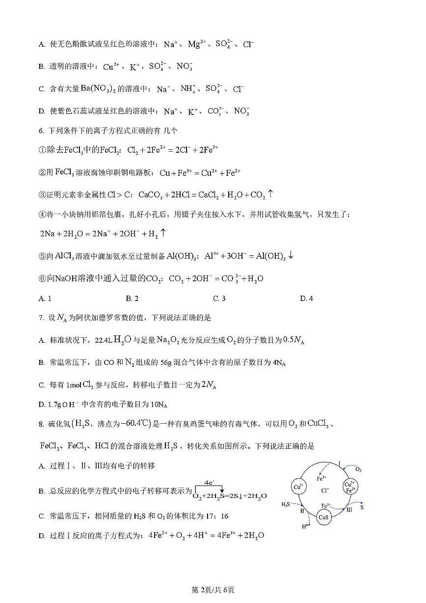 四川省广安加德学校2024-2025学年高一上学期期中考试 化学试题（领航班）第2页