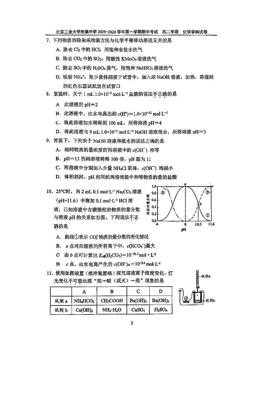 2025北京工大附中高二（上）期中化学试卷第3页