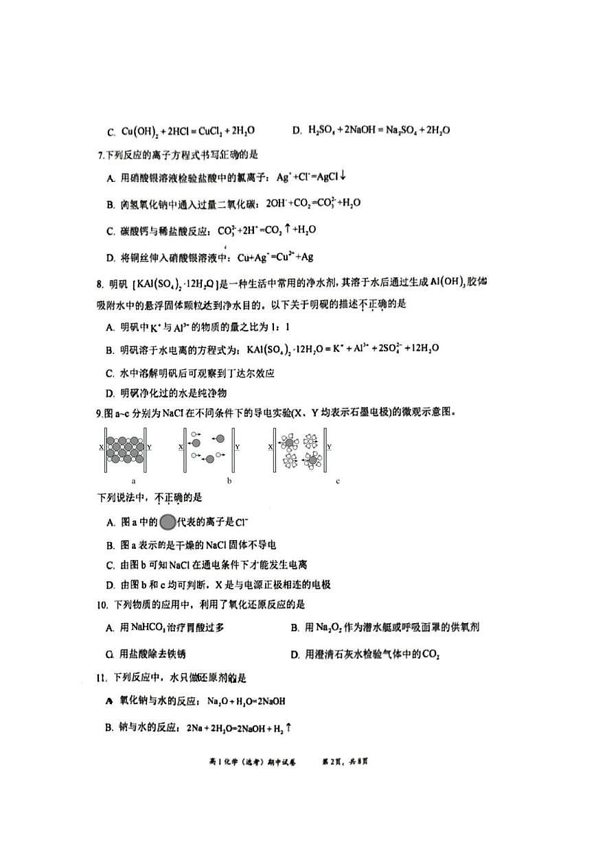 2025北京育英学校高一（上）期中化学试卷第2页