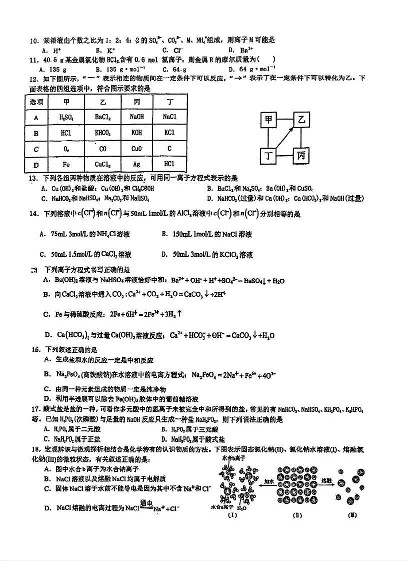 天津市第一0二中学2025-2026学年高一上学期11月月考化学试题第2页