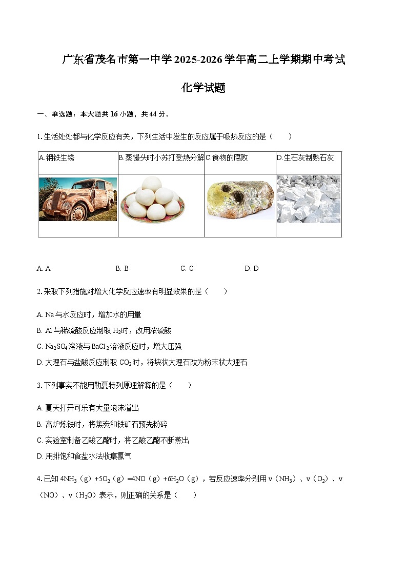 广东省茂名市第一中学2025-2026学年高二上学期期中考试化学试题（含答案）第1页