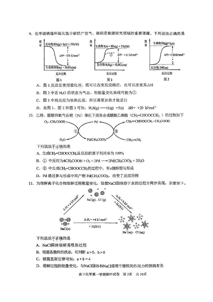 2025北京西城外国语学校高三（上）期中化学试卷第3页