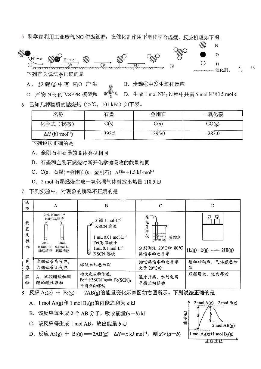 北京市十一学校2025-2026学年高二上学期期中考试 化学试题第2页