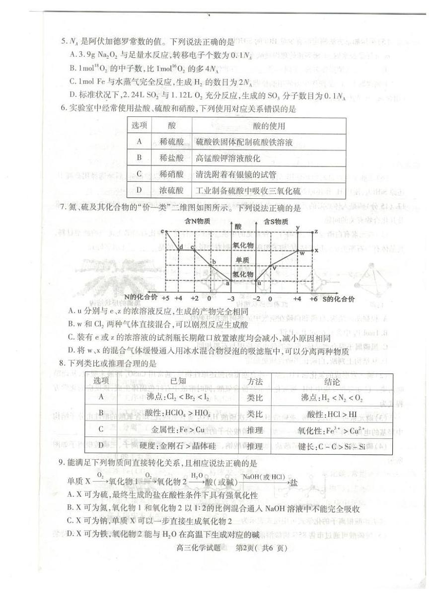 河南省信阳市2025-2026学年普通高中高三上学期第一次教学质量检测化学试卷（含答案）第2页