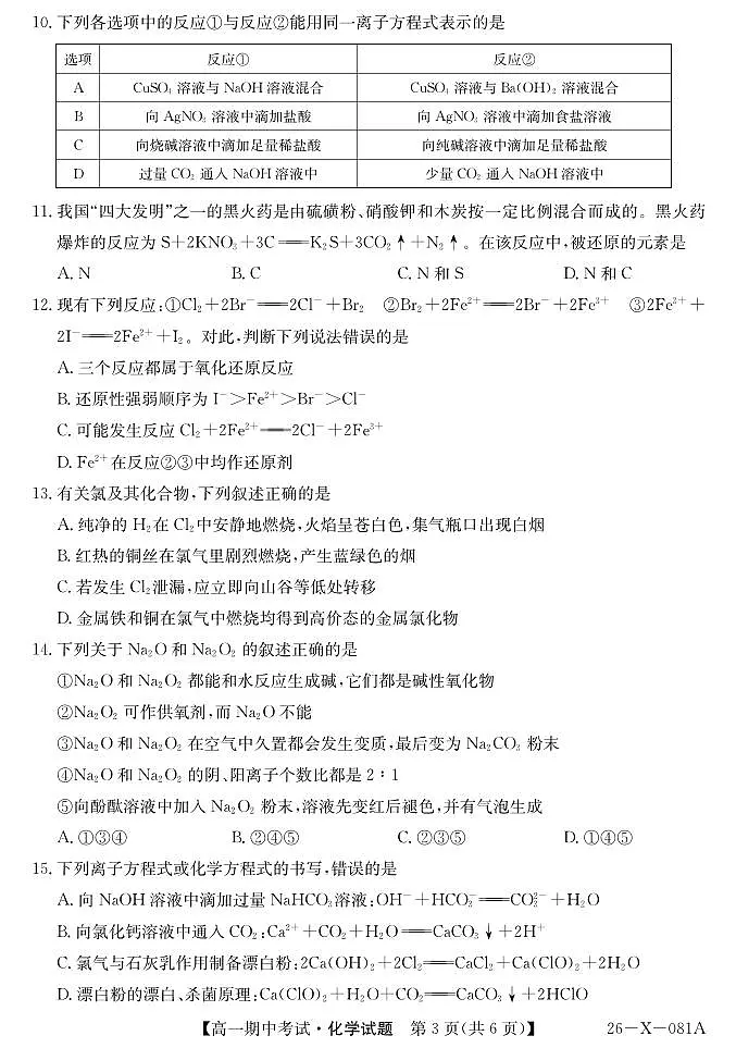 深圳市深圳盟校2025-2026学年高一上学期11月期中化学试题（含答题卡+答案）第3页