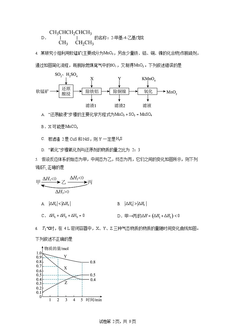山西省运城市运城中学2025-2026学年高二上学期11月期中考试化学试卷第2页