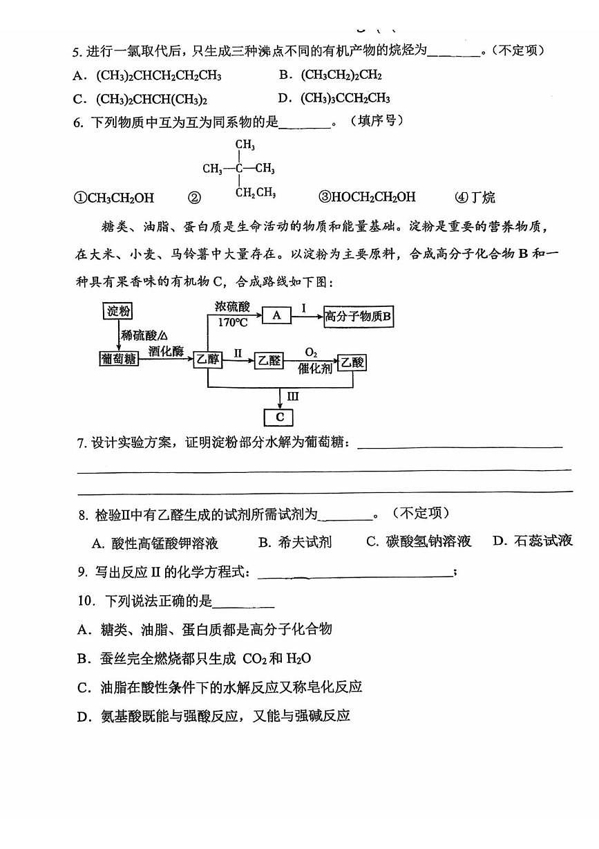 上海大学附属中学2025-2026学年高二上学期期中化学试题第2页