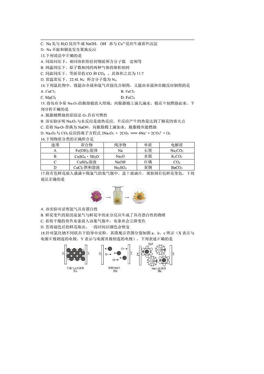 北京市丰台区联考(月考)2025～2026学年高一上期中化学试卷(含答案)第3页