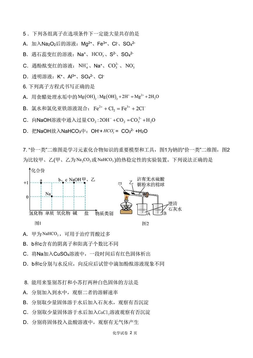 四川省德阳市第五中学2025-2026学年高一上学期10月月考化学试题（含答案）第2页