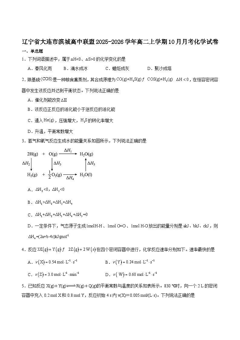 辽宁省大连市滨城高中联盟2025-2026学年高二上学期10月月考化学试卷（Word版附答案）第1页