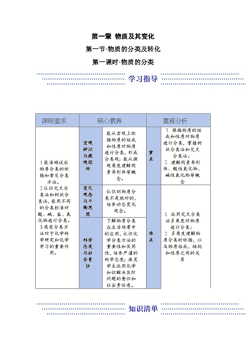 1.1.1 物质的分类——化学人教版（2019）必修一精品导学案第1页