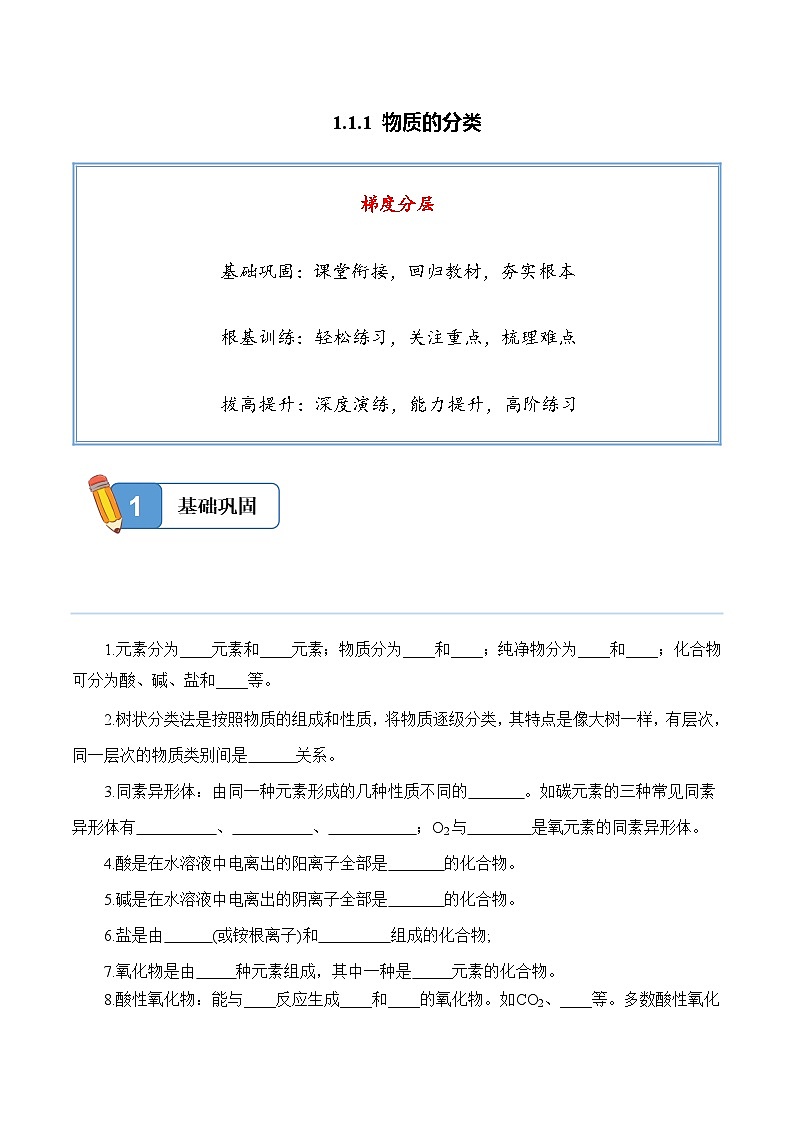 1.1.1 物质的分类——高一化学人教版（2019）必修一精品同步分层练第1页