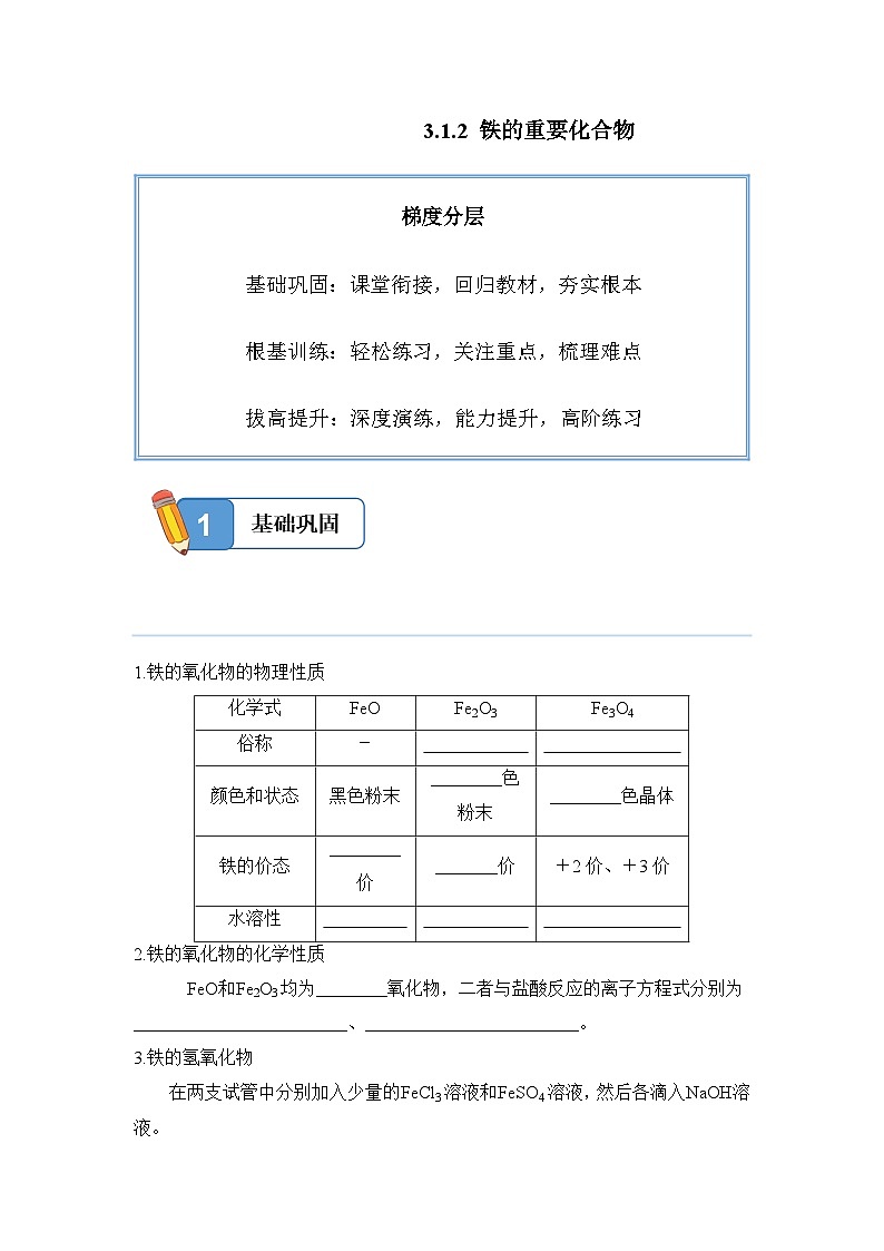 3.1.2 铁的重要化合物——高一化学人教版（2019）必修一精品同步分层练第1页