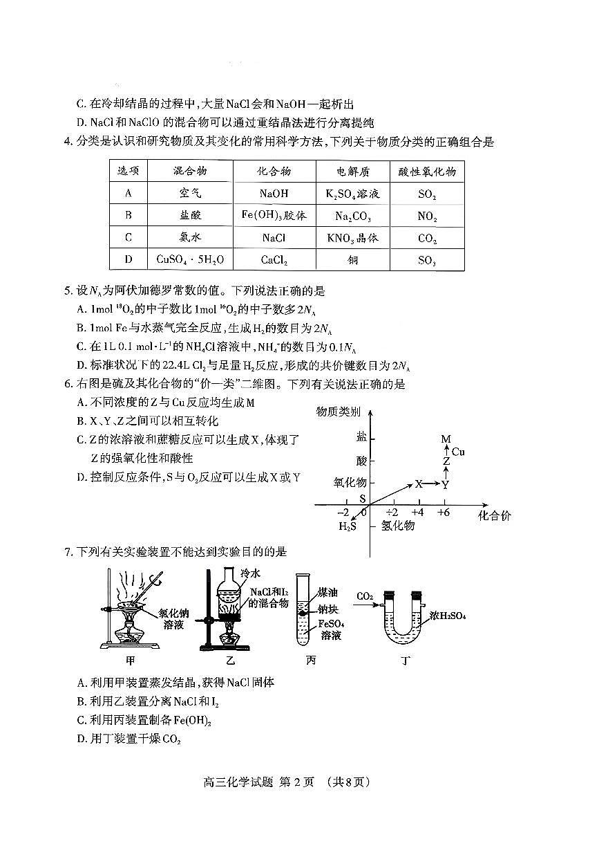 山东省泰安市2026届高三上学期期中考试化学第2页