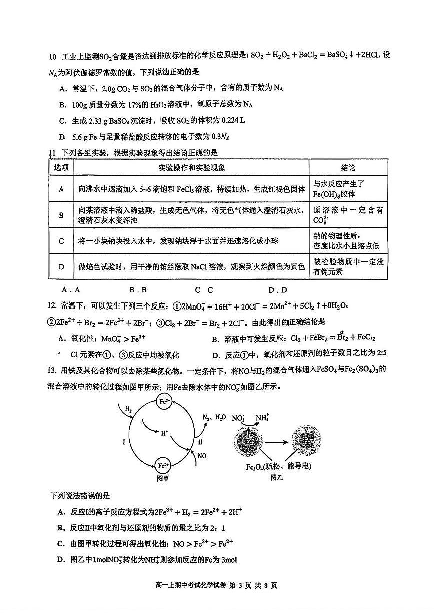 广西南宁市第二中学2025-2026学年高一上学期期中化学试题第3页