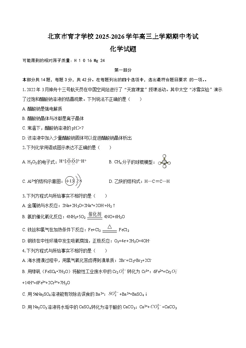 北京市育才学校2025-2026学年高三上学期期中考试化学试题（含答案）第1页