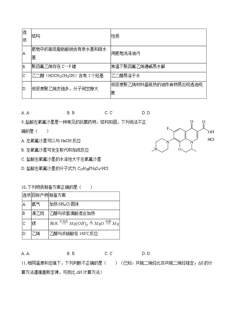 浙江省杭州市上城区等五地2025-2026学年高三上学期第一次模拟化学试卷（含答案）第3页