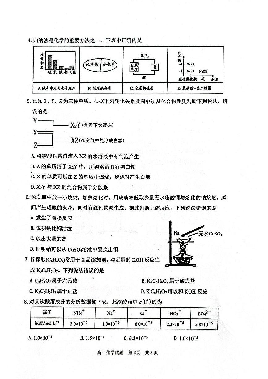 山东省枣庄市薛城区2025-2026学年高一上学期期中考试 化学试题第2页