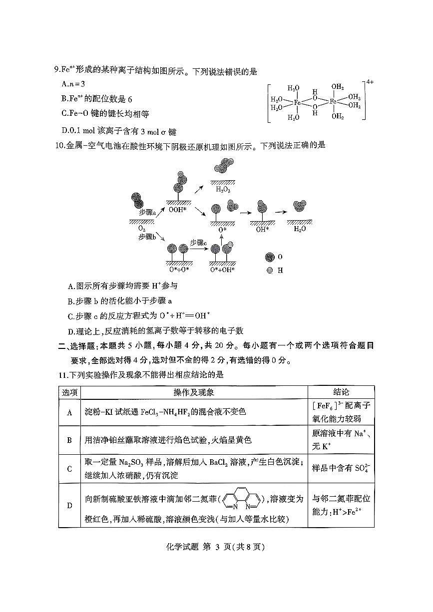 山东省临沂市2026届高三上学期11月教学质量检测化学试卷（含答案）第3页