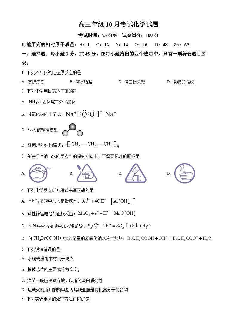 湖北省武汉市华中师范大学第一附属中学2025-2026学年高三上学期十月月考化学试题（原卷版）第1页
