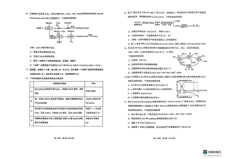 山东省烟台市2024-2025学年高一上学期期末考试化学试题第2页