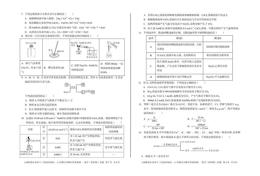 安徽省A10联盟宿州十三校2025级高一上学期11月期中质量检测【化学试卷】（鲁科版）（含答案）第2页
