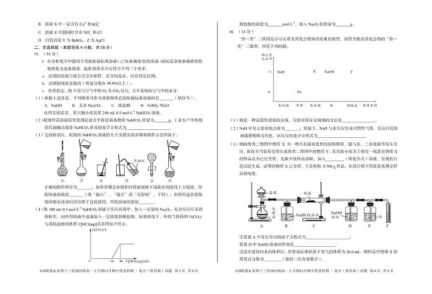 安徽省A10联盟宿州十三校2025级高一上学期11月期中质量检测【化学试卷】（鲁科版）（含答案）第3页