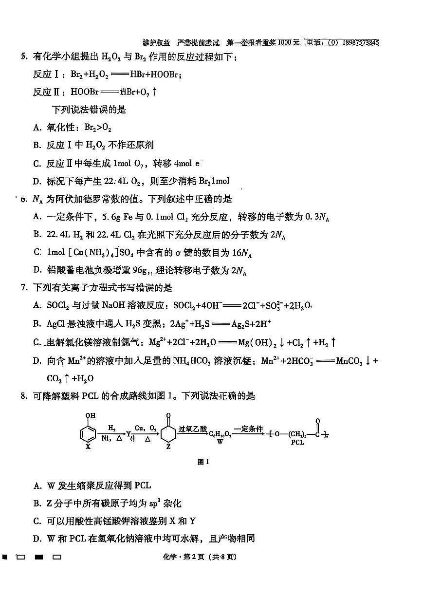 云南师大附中2026届高三上学期12月高考适应性月考卷（五）化学试题+答案第2页