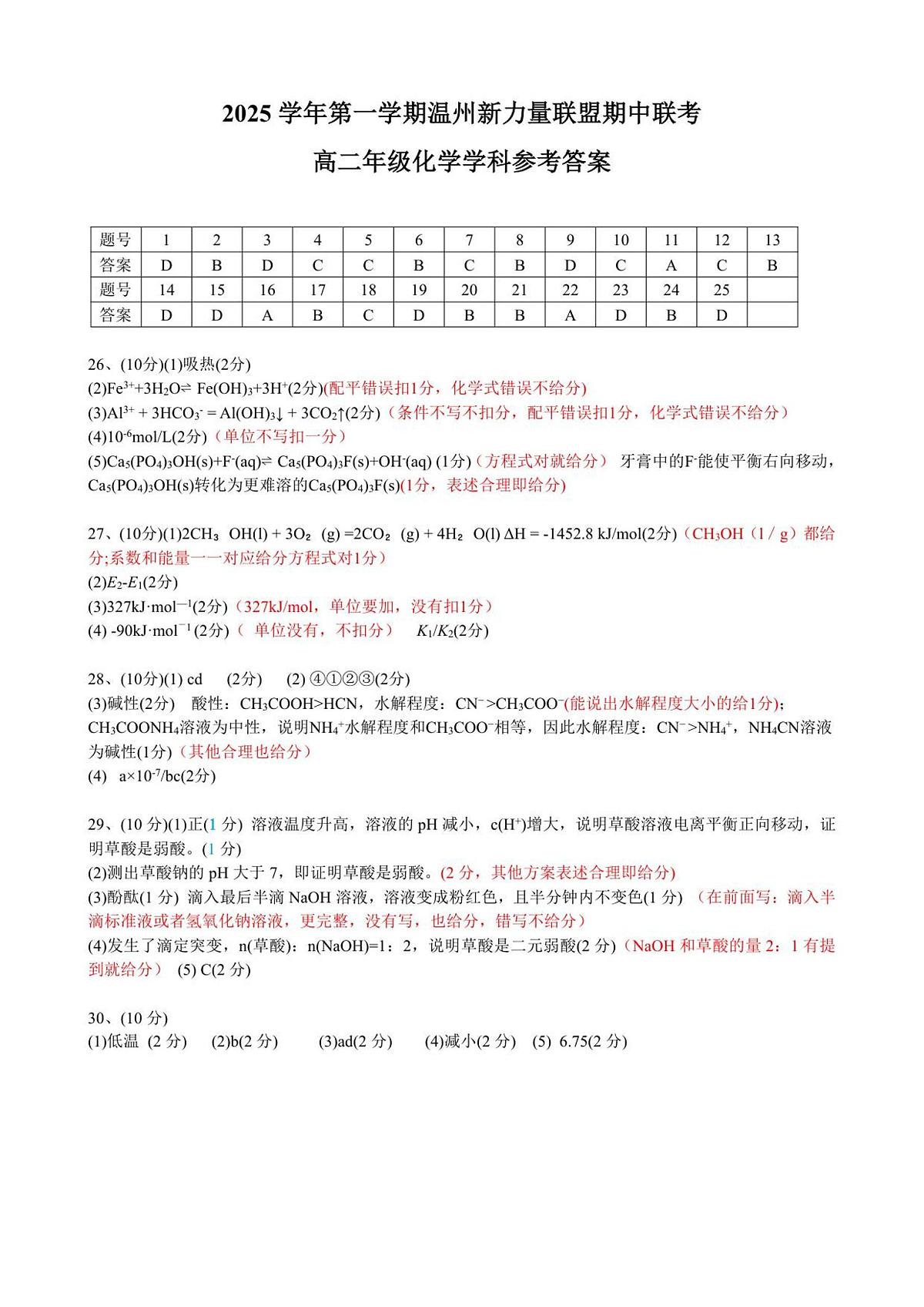 高二化学答案第1页