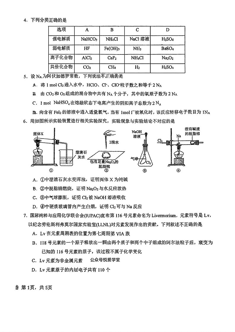 东北师大附中2024-2025学年高一上学期化学期末考试第2页